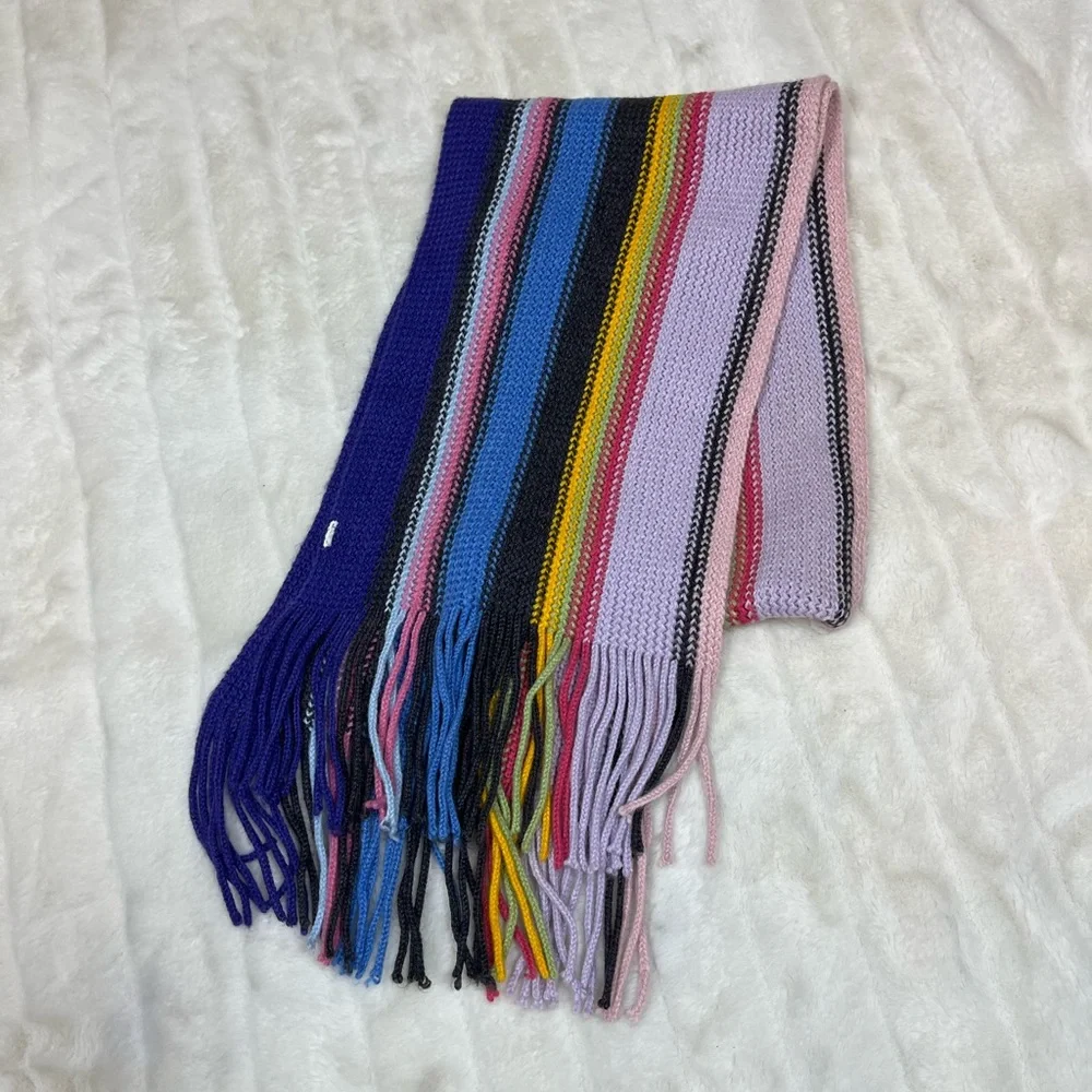 Colorful Fall Winter Girls Knit Crochet Purple Stripe School Outdoor OS Scarf